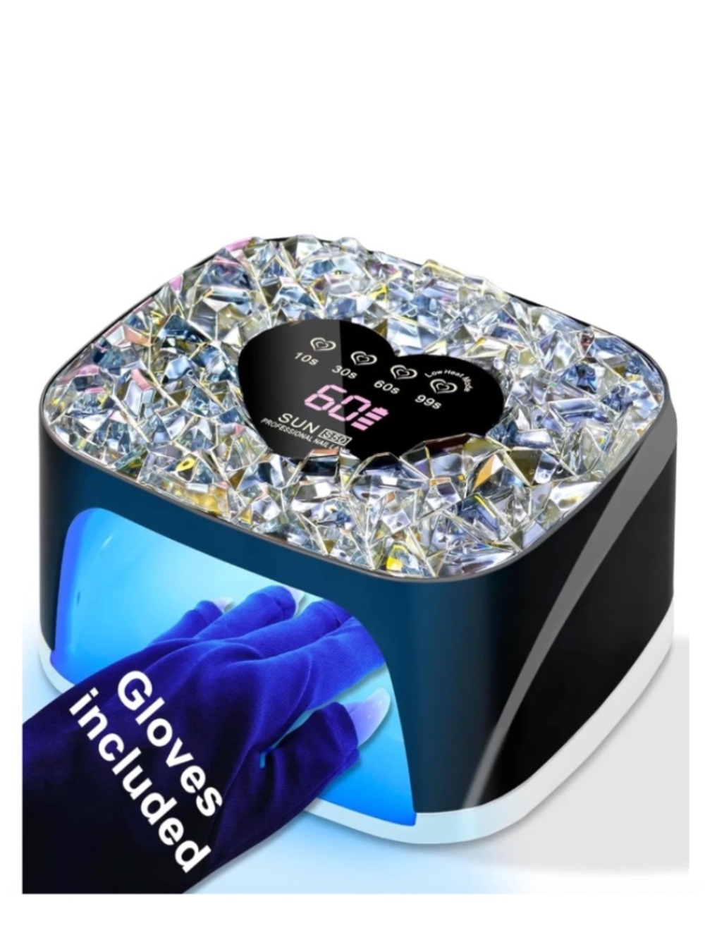 Black With Rhinestones UV LED Nail Light Cordless Rechargeable Professional
